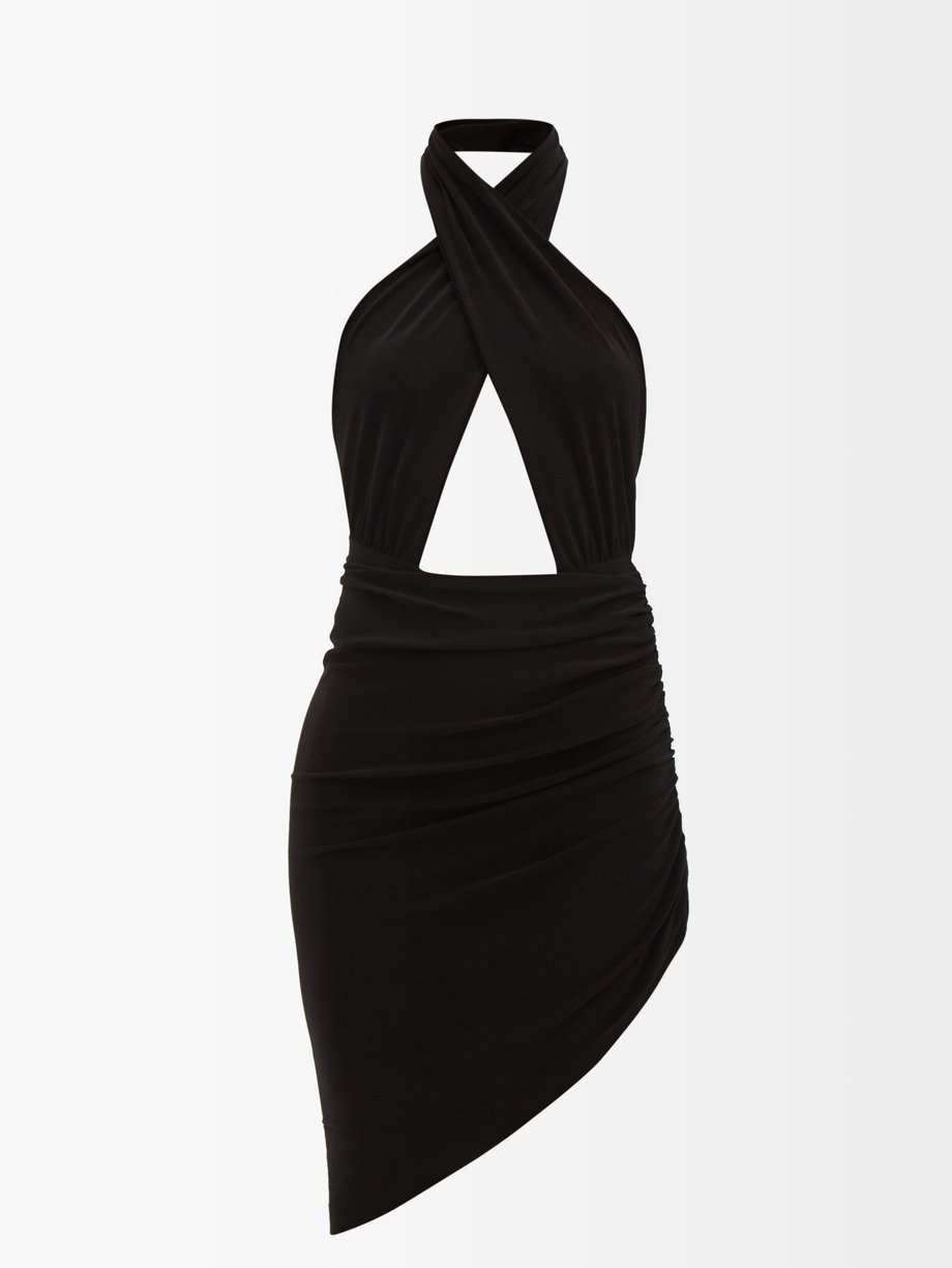 Black Asymmetric halterneck jersey mini dress | Norma Kamali ...