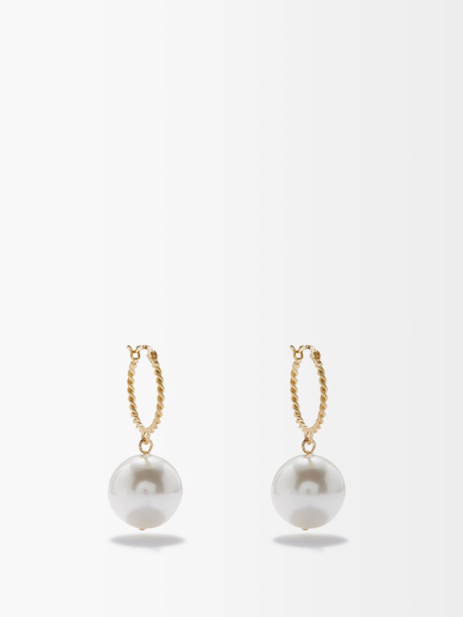 Gold Pearl & recycled 14kt gold-vermeil hoop earrings | Completedworks ...