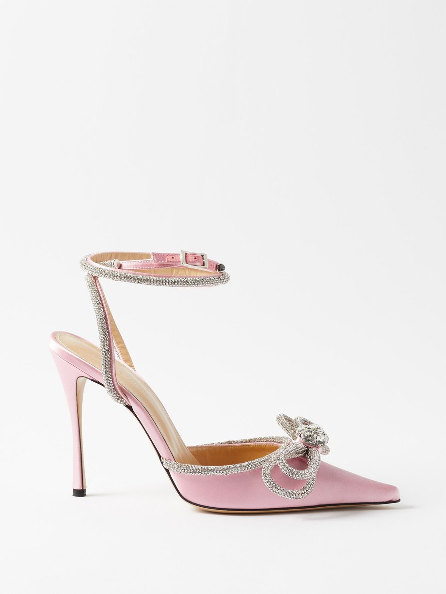 Pink Double Bow 110 crystal and silk-satin pumps | Mach & Mach | MATCHES UK