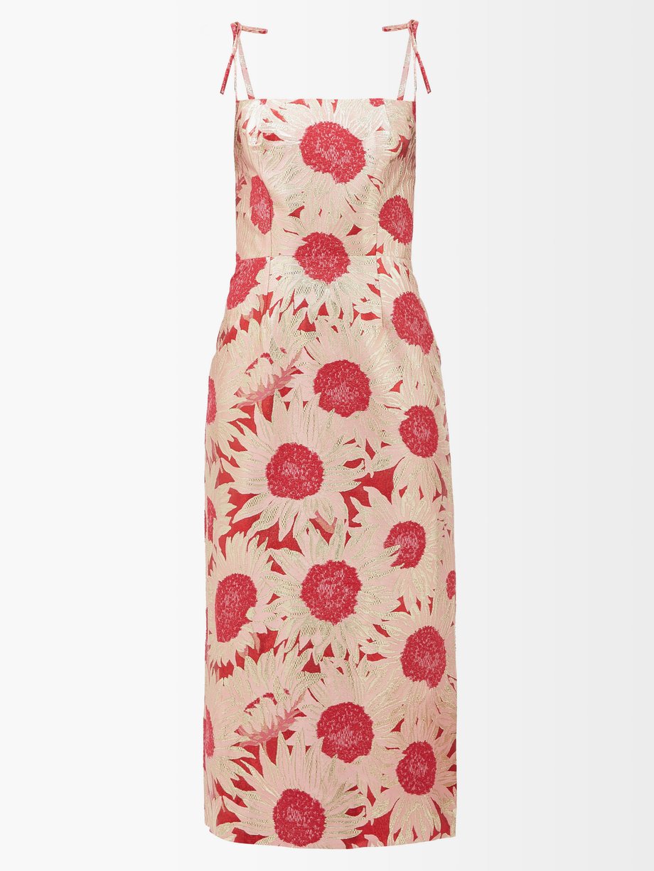 Red The Night Garden floral-jacquard midi dress | The Vampire's Wife ...