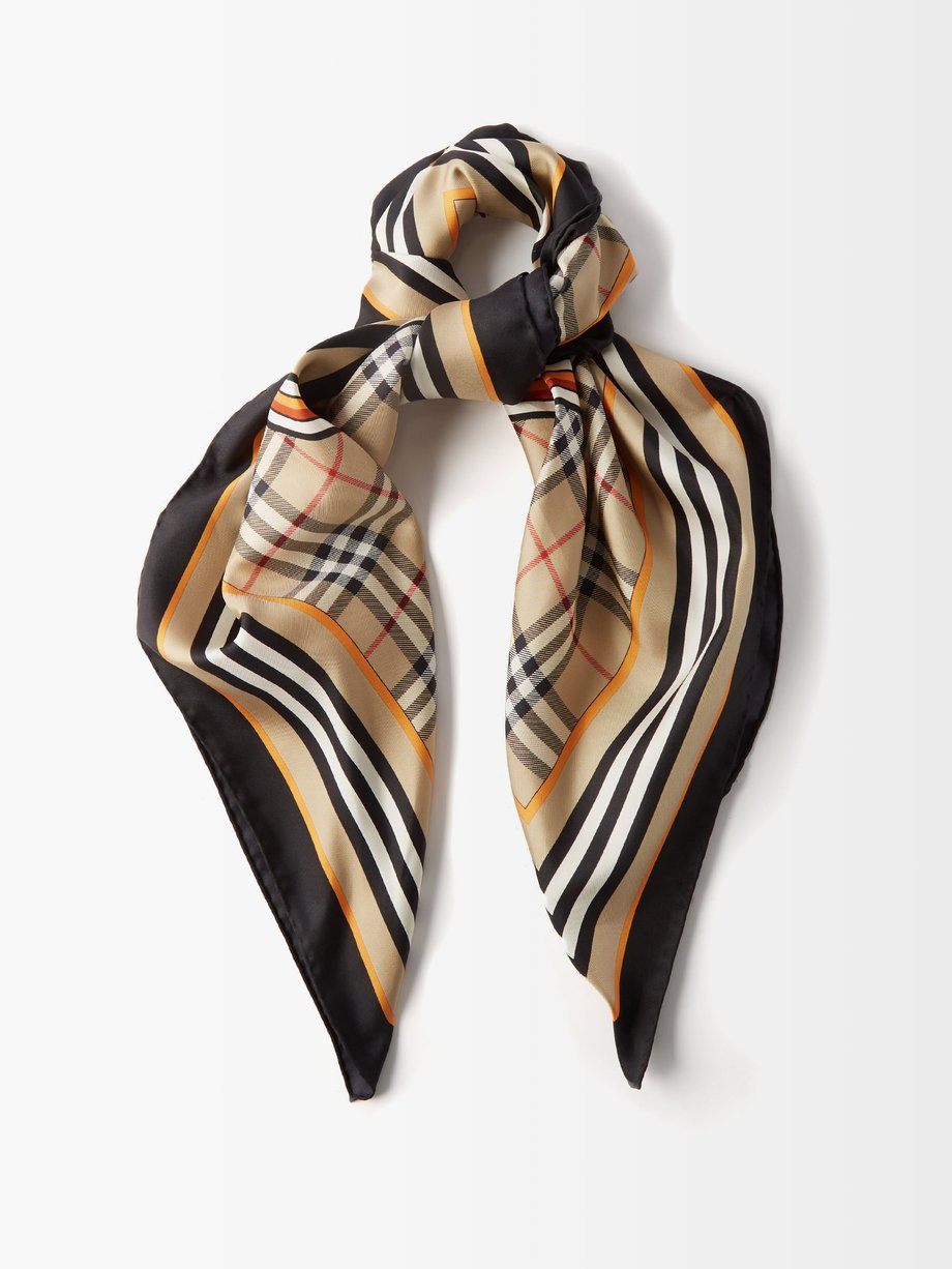 Beige Check silk-twill scarf, Burberry