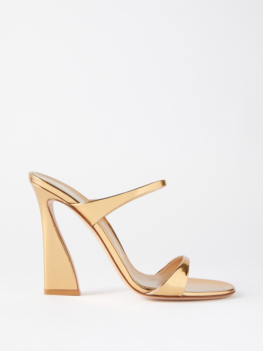 Gold Aura 105 mirrored-leather mule sandals | Gianvito Rossi