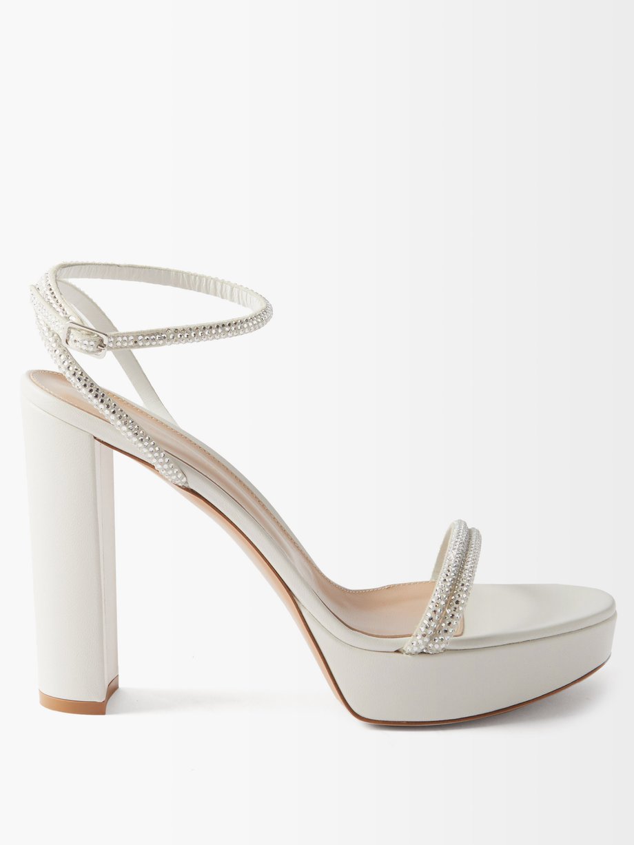 White Crystal-embellished platform leather sandals | Gianvito Rossi ...