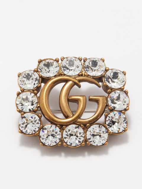 Gold Crystal-embellished GG brooch | Gucci | MATCHES UK