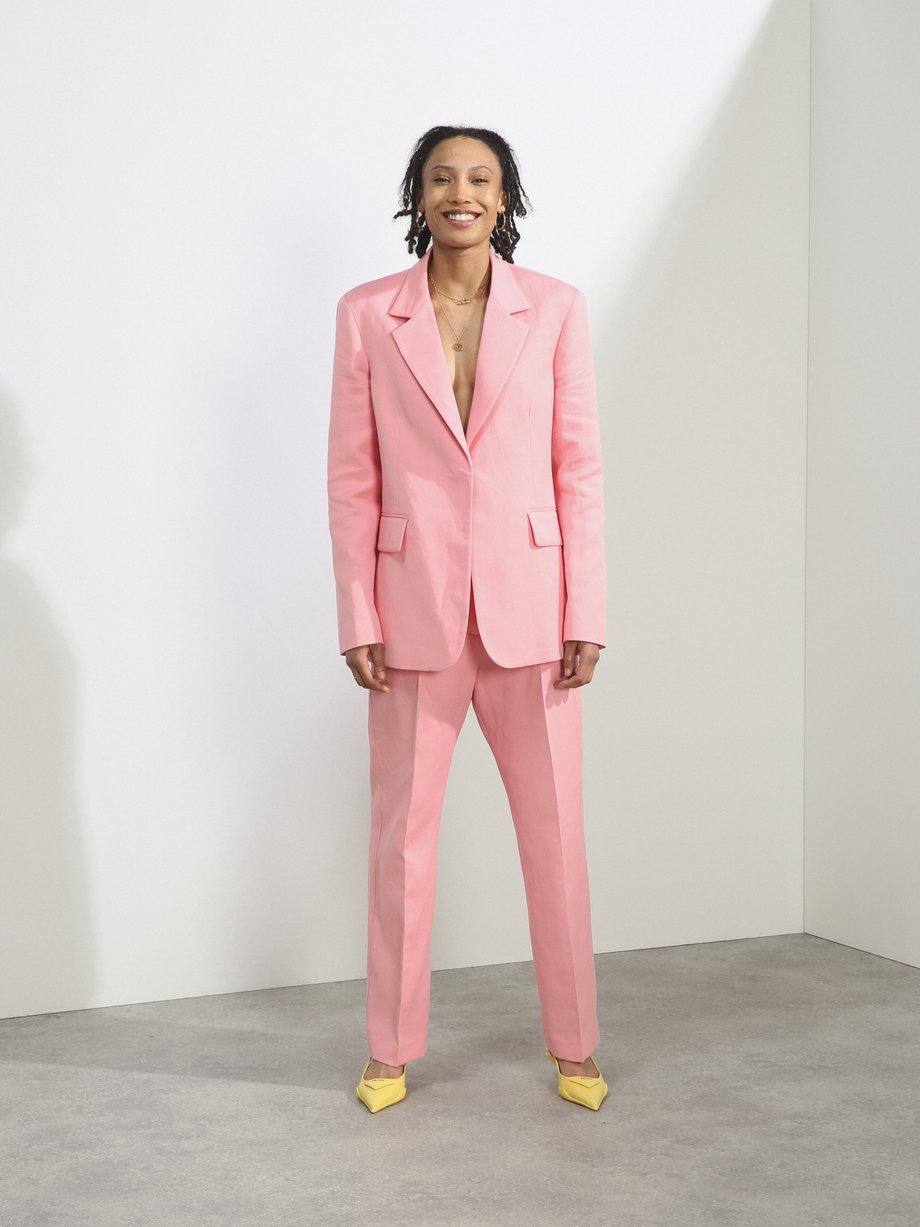 Pink Relaxed ramie and cotton-blend suit jacket | Raey | MATCHES UK