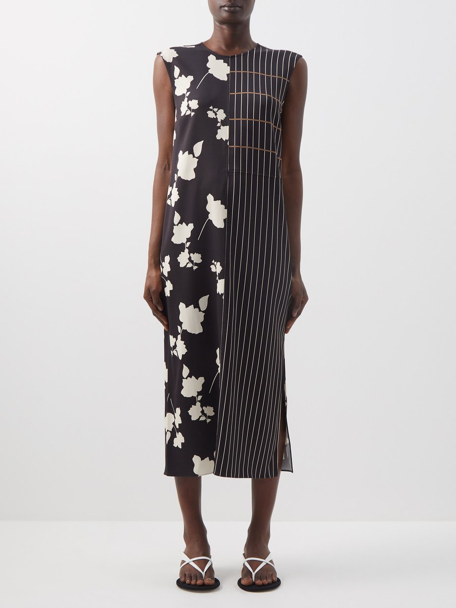 Black Pinstripe floral cady midi dress | Another Tomorrow | MATCHES UK