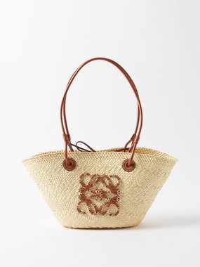 LOEWE Anagram small leather-trimmed woven basket bag