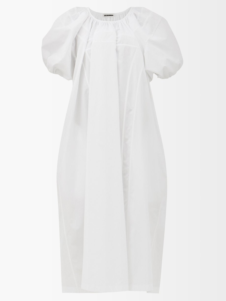 White Puff-sleeve organic cotton-poplin midi dress | Jil Sander ...