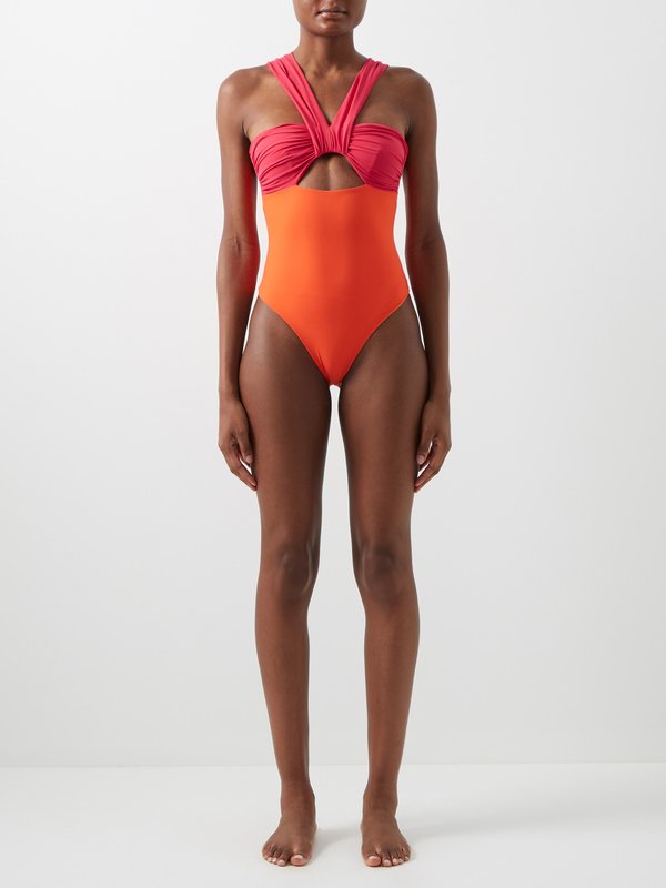 Nensi Dojaka Butterfly bi-colour cutout swimsuit