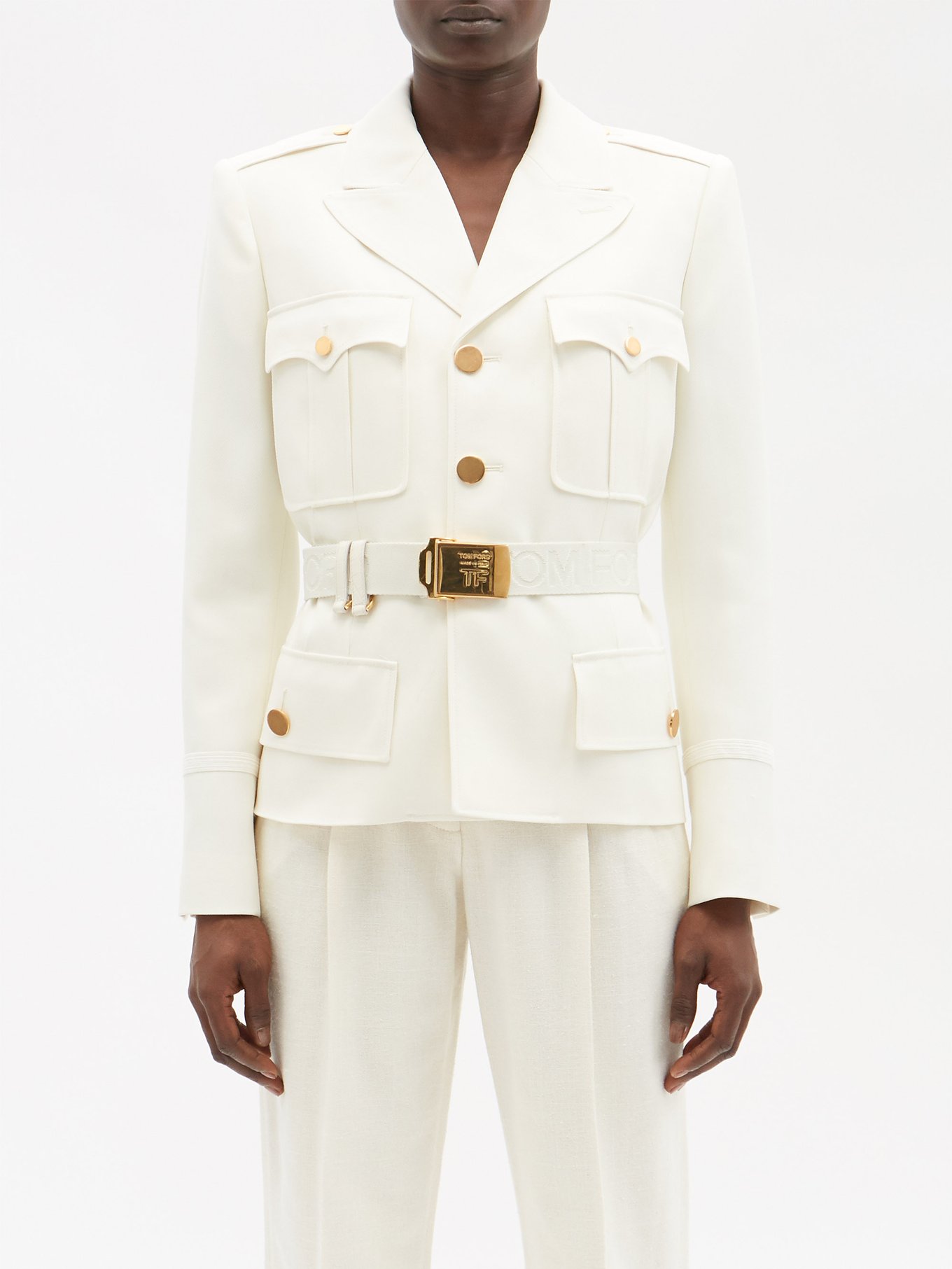 White Belted wool-blend twill jacket | Tom Ford | MATCHESFASHION AU