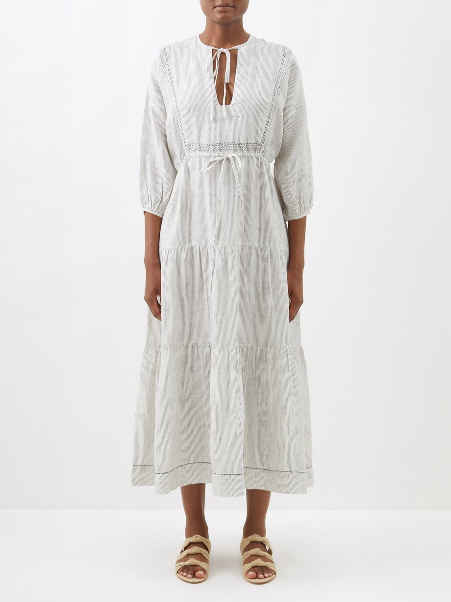 White Ines striped linen midi dress | Wiggy Kit | MATCHESFASHION US