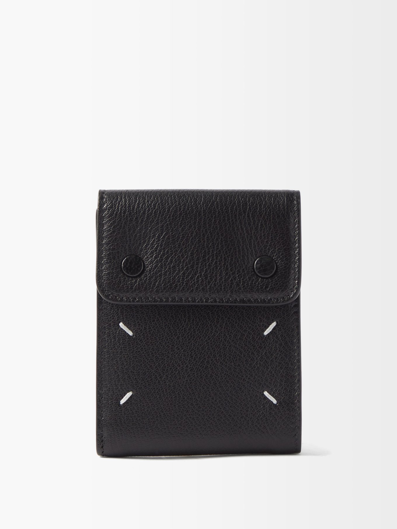 Black Four-stitch press-stud grained-leather wallet | Maison Margiela