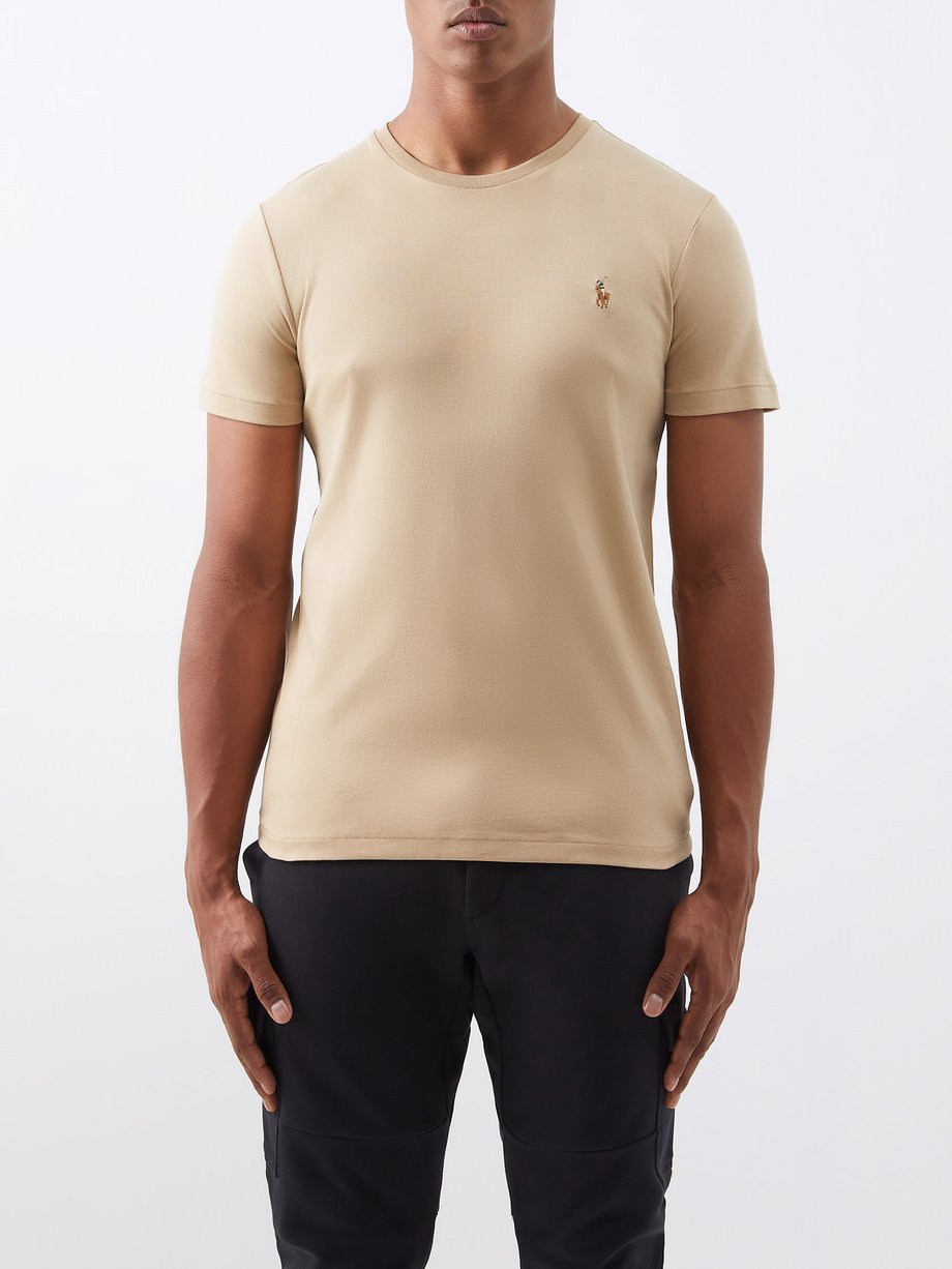 Beige Logo-embroidered cotton-jersey T-shirt | Polo Ralph Lauren |  MATCHESFASHION AU