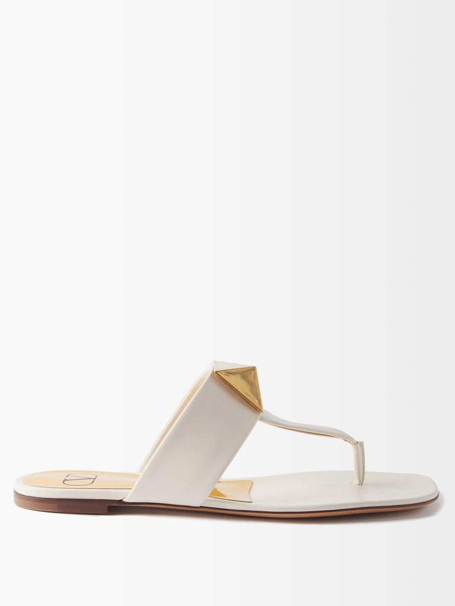 White One Stud leather flat sandals Valentino Garavani | MATCHESFASHION US
