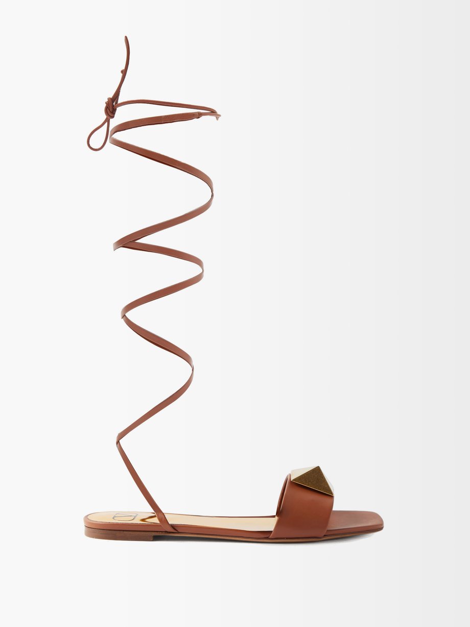 Brown One Stud leather wrap sandals | Valentino Garavani ...
