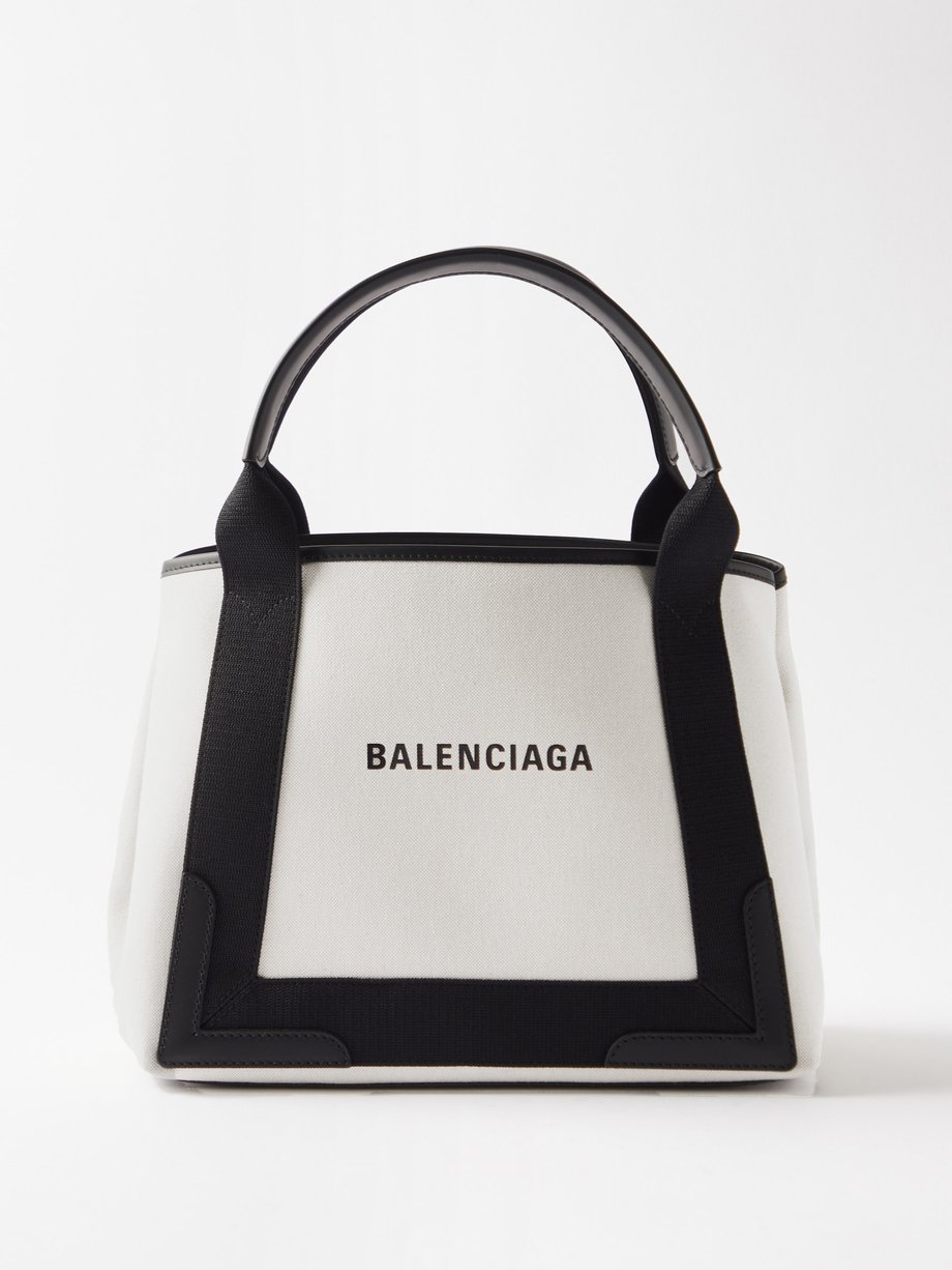 Neutral Cabas S logo-print leather-trim canvas bag | Balenciaga