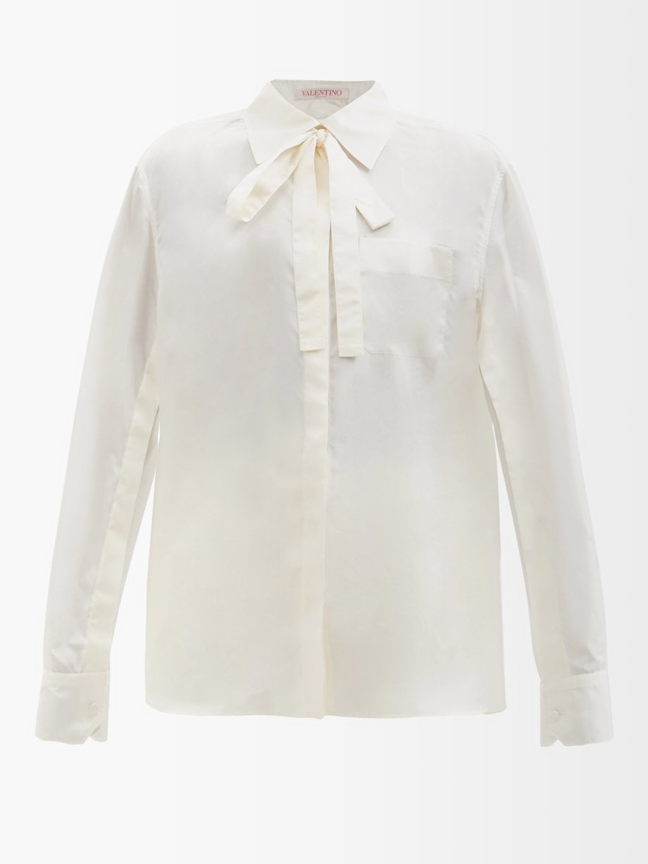 White Pussy-bow silk-lawn shirt | Valentino Garavani | MATCHESFASHION US