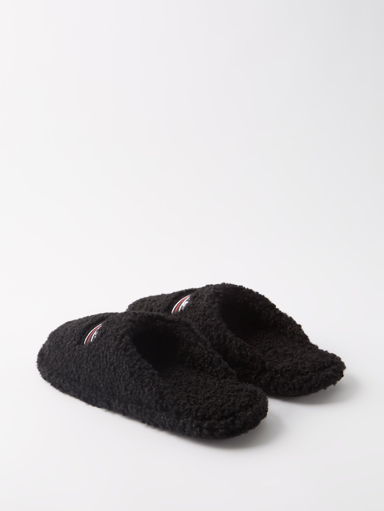 Balenciaga Logo-Embroidered Tartan Flannel Slippers in Red Wool