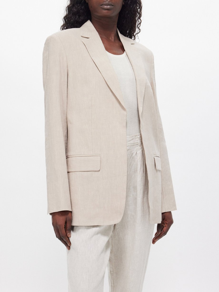 Neutral Notch-lapel linen-blend blazer | Matteau | MATCHES UK