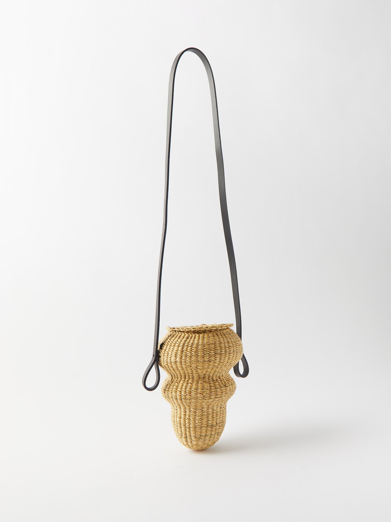 Mini Wave leather-trimmed raffia shoulder bag