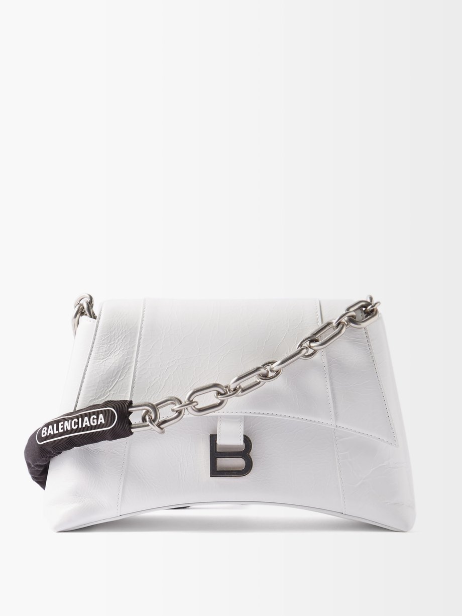 Balenciaga Downtown Small Shoulder Bag with Chain White Black