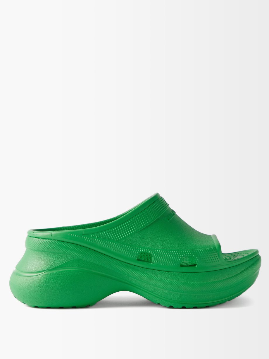 Green X Crocs logo-embossed platform slides | Balenciaga | MATCHESFASHION AU