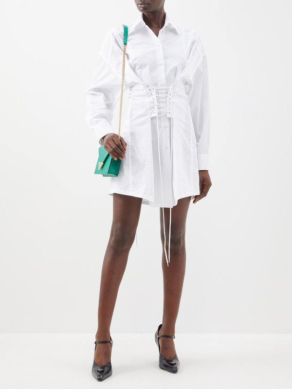 Prada Corset-waist cotton-poplin shirt dress