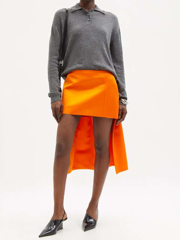 Prada Pleated-train silk-satin mini skirt