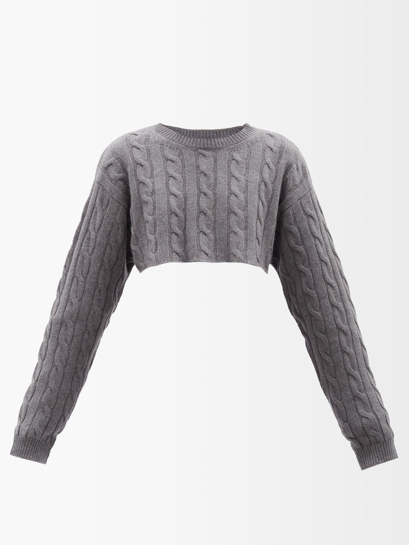 Grey Cropped cotton cable-knit sweater | Miu Miu