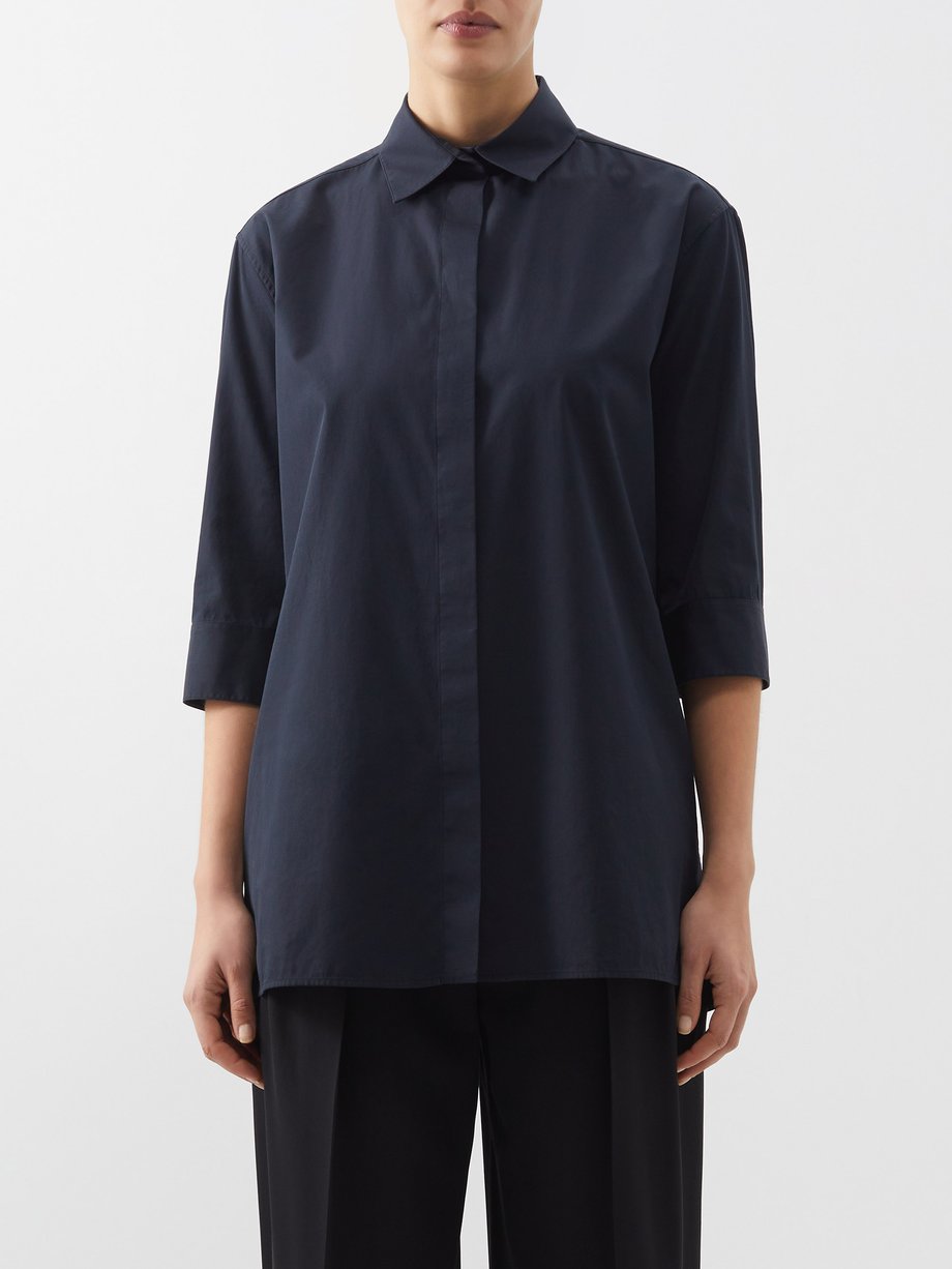 Black Elada cropped-cuff cotton-poplin shirt | The Row