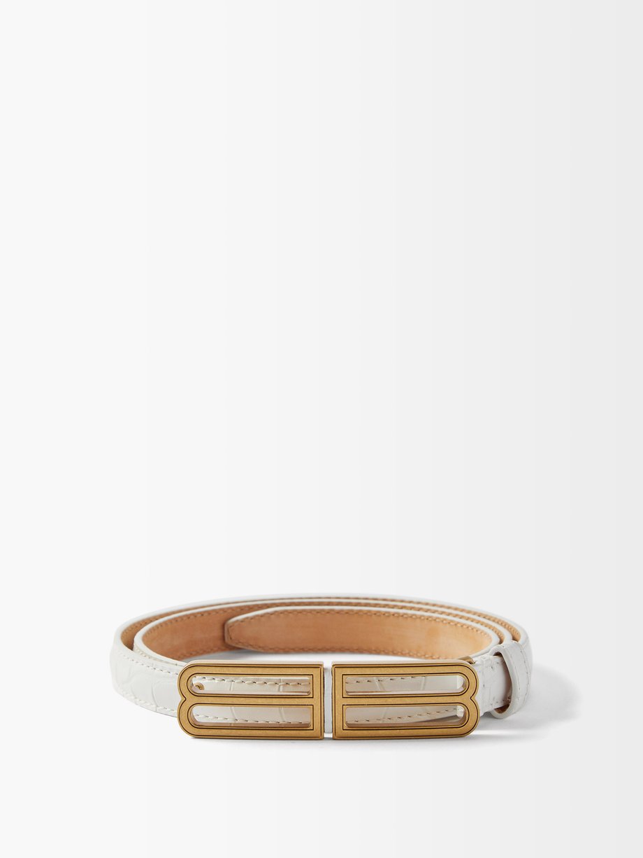 발렌시아가 BB 벨트 (선물 추천)  Balenciaga White Stretch BB crocodile-effect leather belt