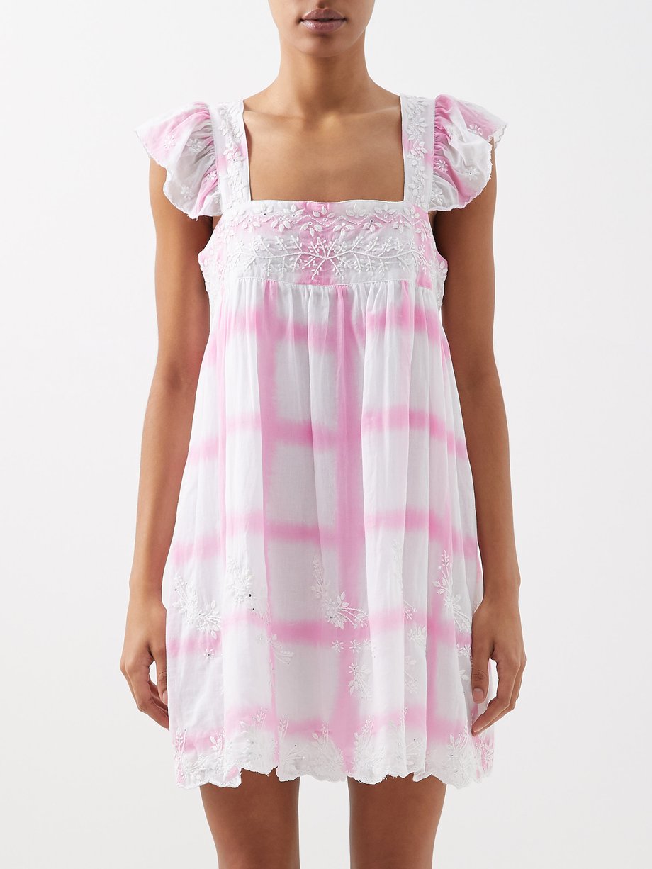 Embroidered cotton minidress in pink - Juliet Dunn
