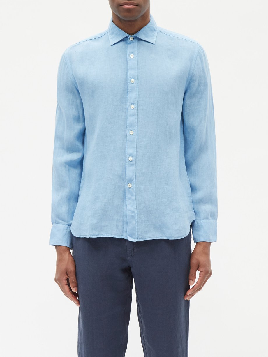 Blue Spread-collar linen-cambric shirt | 120% Lino | MATCHESFASHION UK