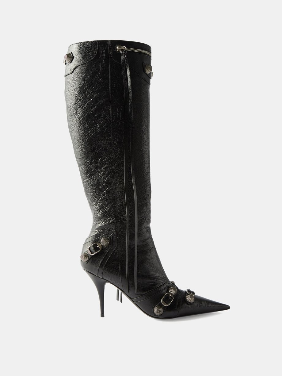 Våbenstilstand binde scarp Black Cagole buckled knee-high leather boots | Balenciaga | MATCHESFASHION  US
