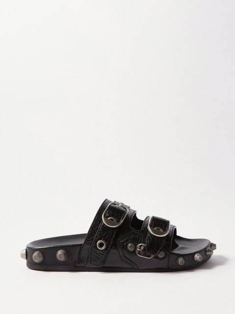 Black Cagole buckled leather slides Balenciaga MATCHES UK