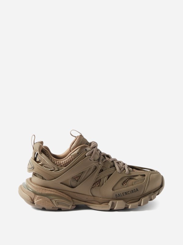 Brown Track faux-leather and recycled-mesh trainers | Balenciaga ...
