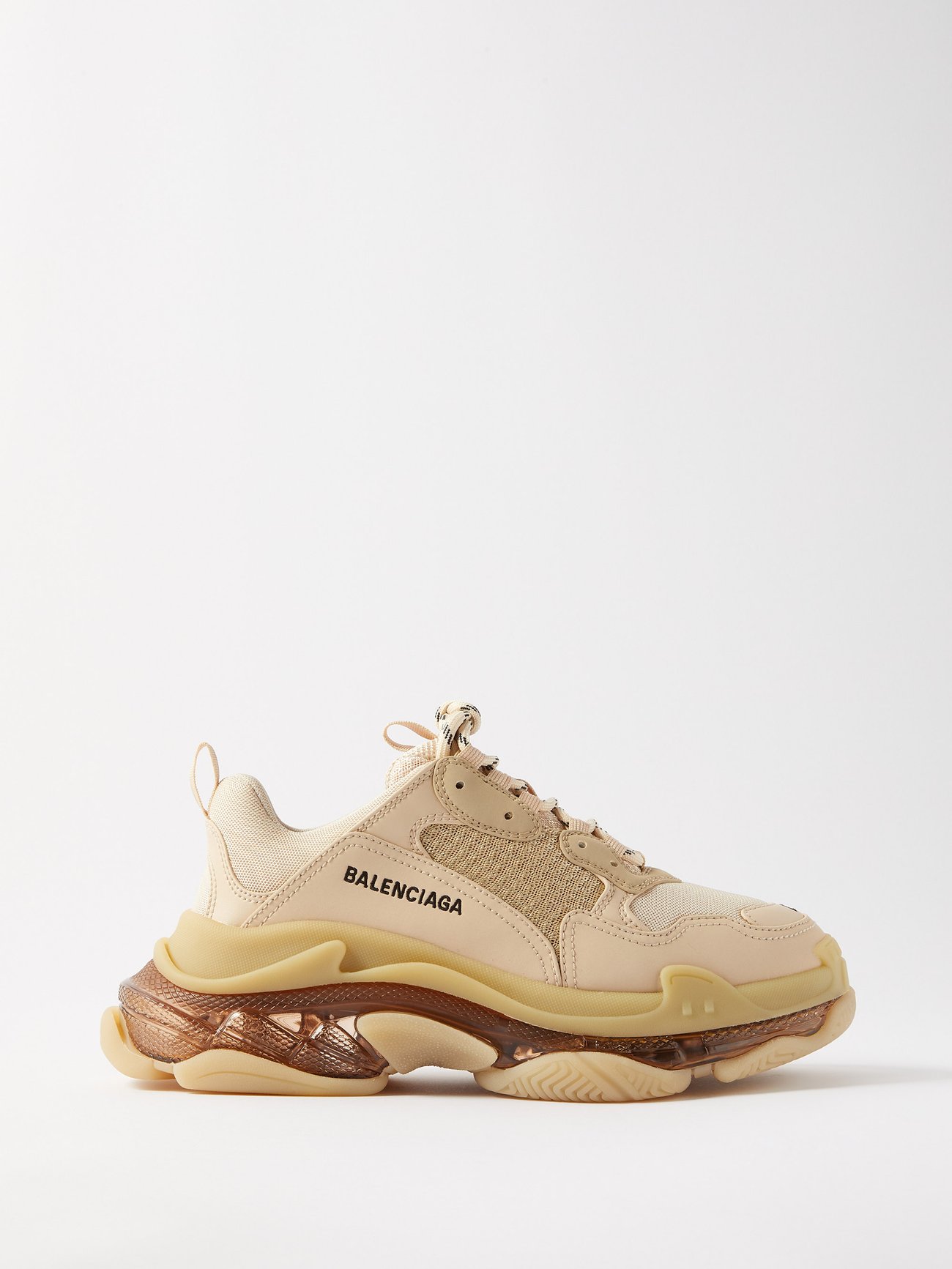 Beige Triple S faux-leather and mesh trainers | Balenciaga | MATCHESFASHION