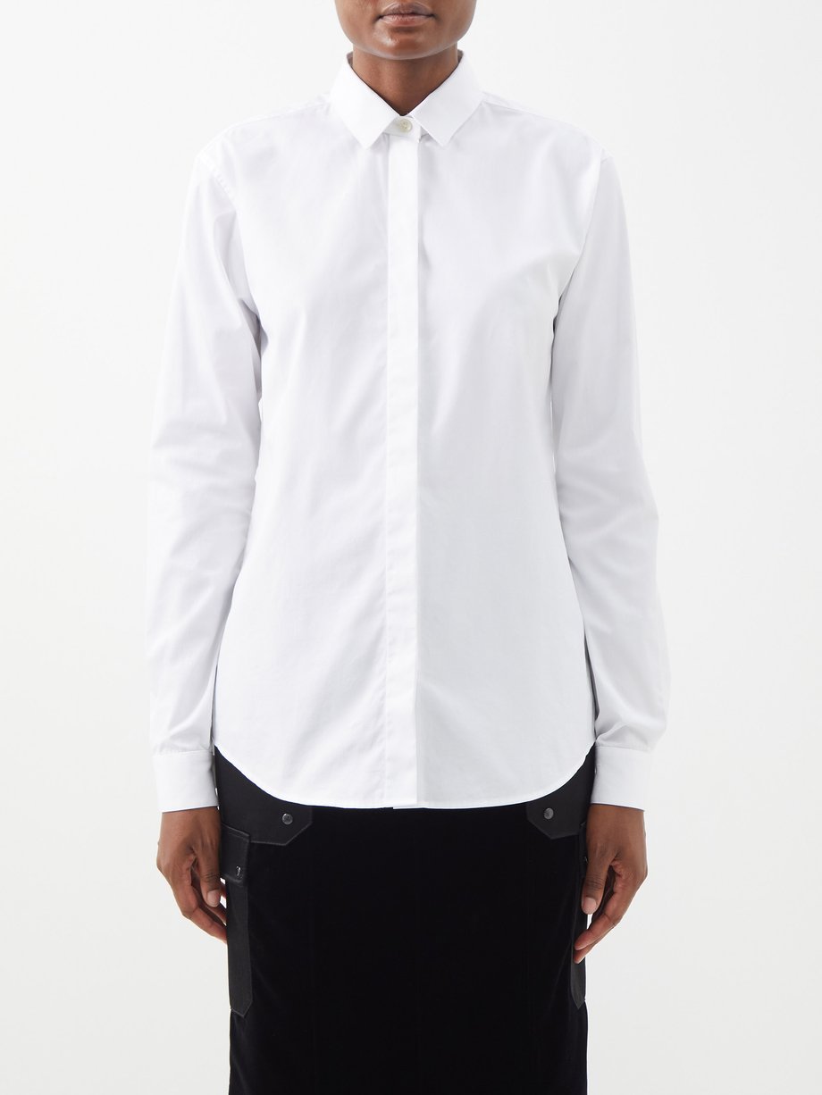 Saint Laurent Point-collar cotton-poplin shirt