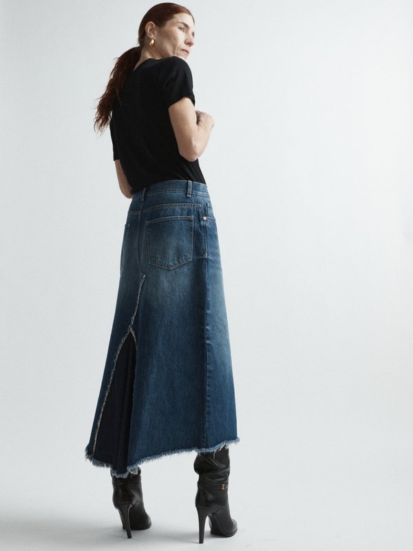 Raey Raw-hem organic-cotton blend fishtail denim skirt