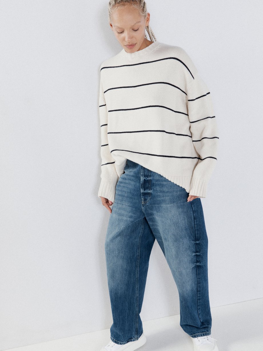 White Displaced-sleeve organic-cotton blend sweater | Raey ...