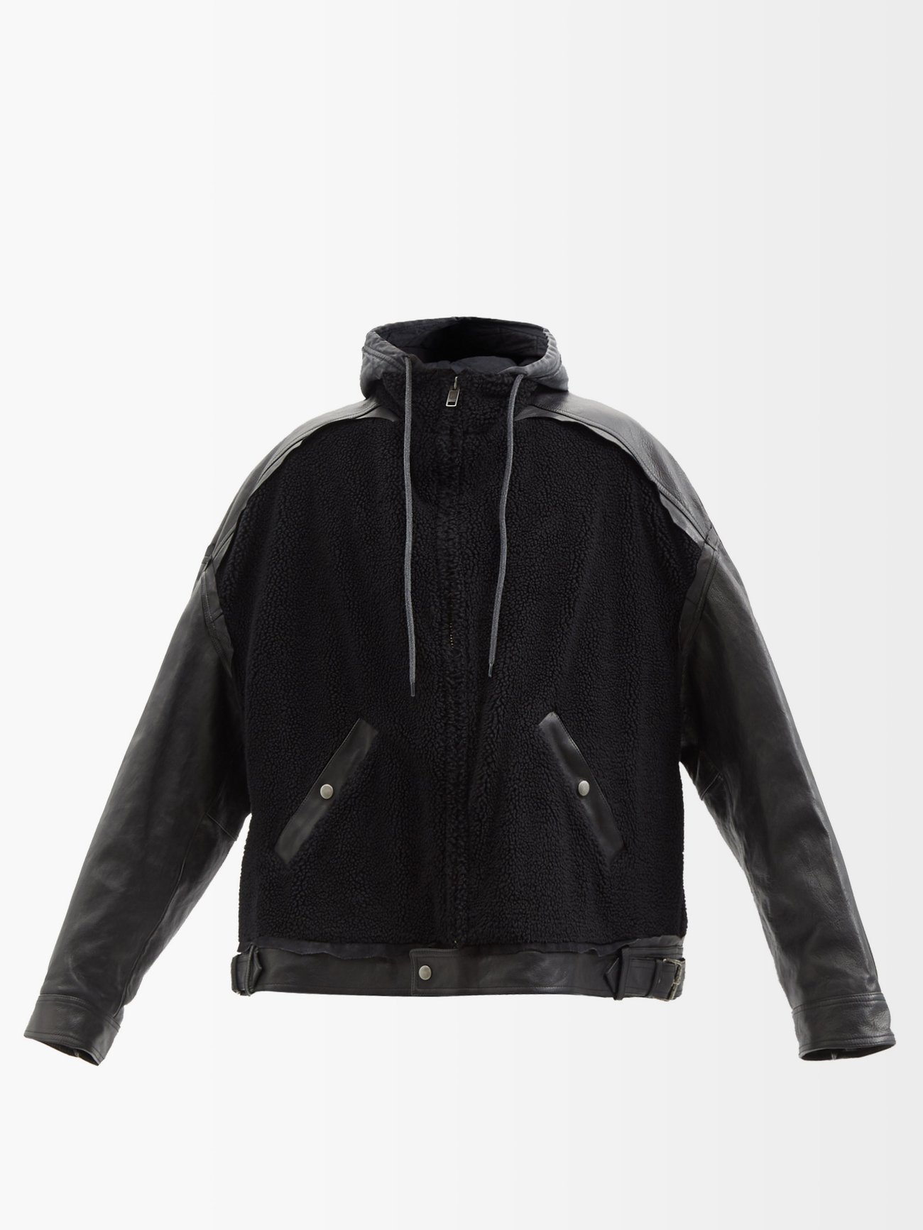 발렌시아가 블랙 파리 로고 후드 시어링 & 가죽 재킷 | 매치스패션, 모던 럭셔리 온라인 쇼핑