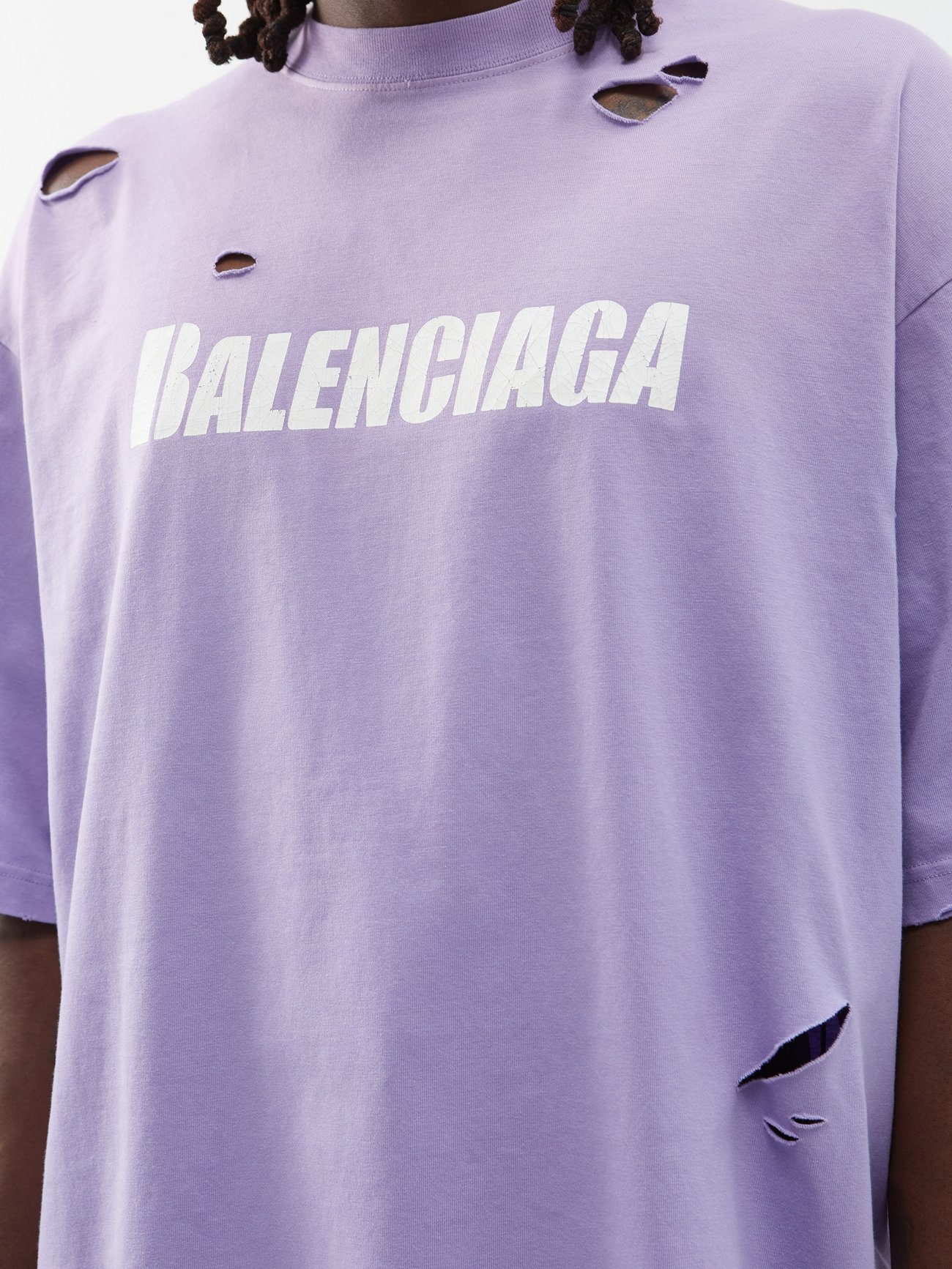 Balenciaga Purple Logo Distressed T-Shirt – Savonches