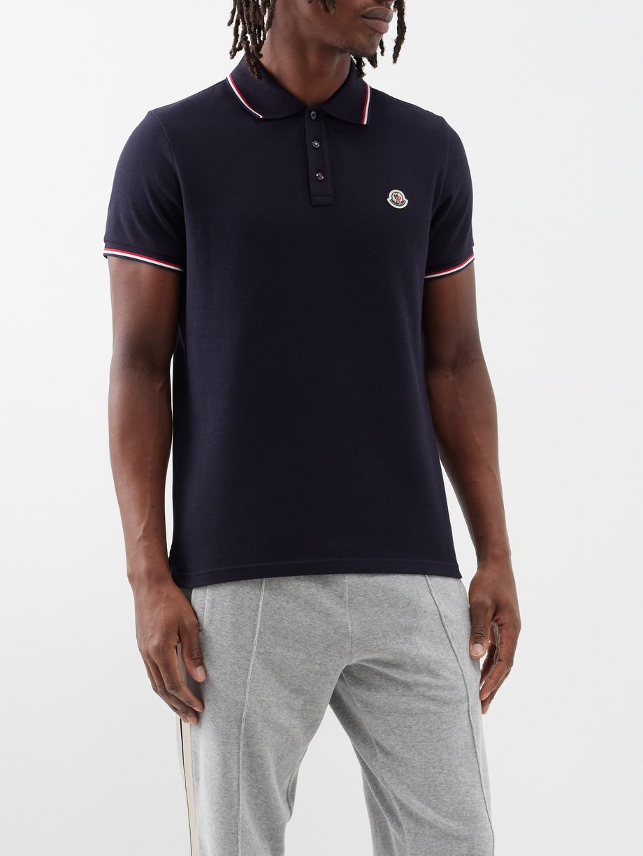 Navy Logo-patch cotton-piqué polo shirt | Moncler | MATCHESFASHION AU