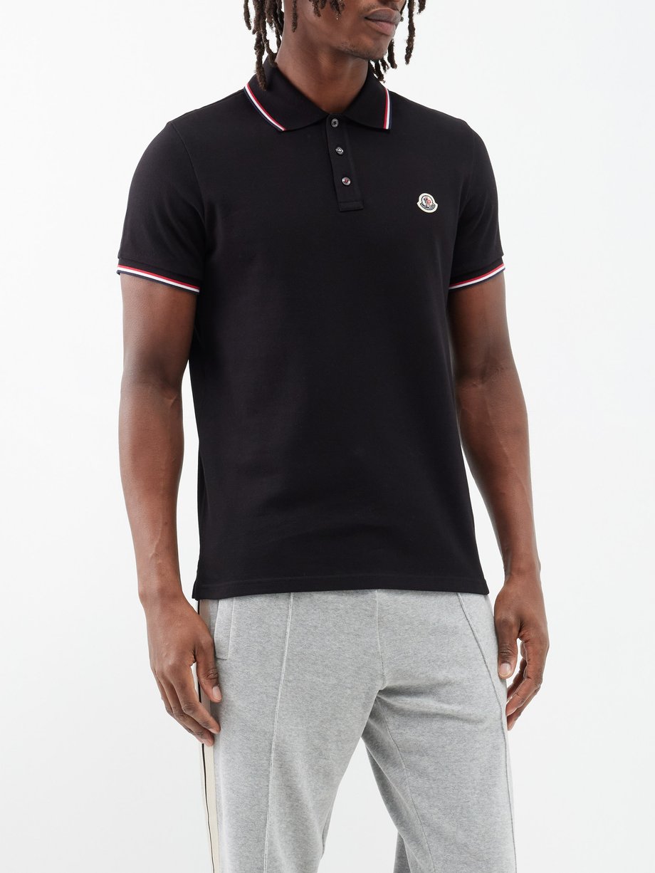 Black Logo-patch cotton-piqué polo shirt | Moncler | MATCHES UK
