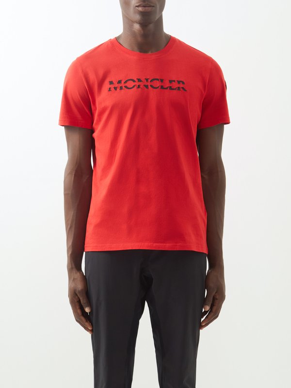 Red Logo-embroidered cotton-jersey T-shirt | Moncler | MATCHES UK