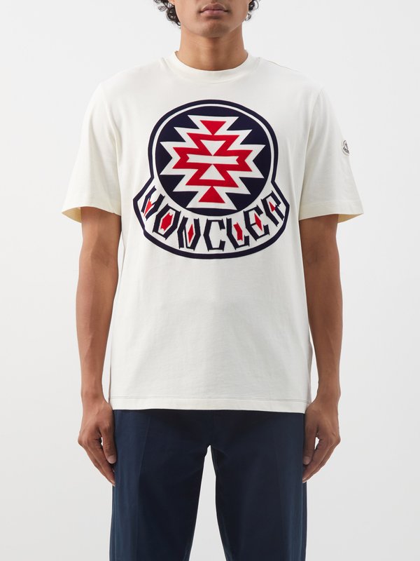 White Logo-flocked cotton-jersey T-shirt | Moncler | MATCHES UK