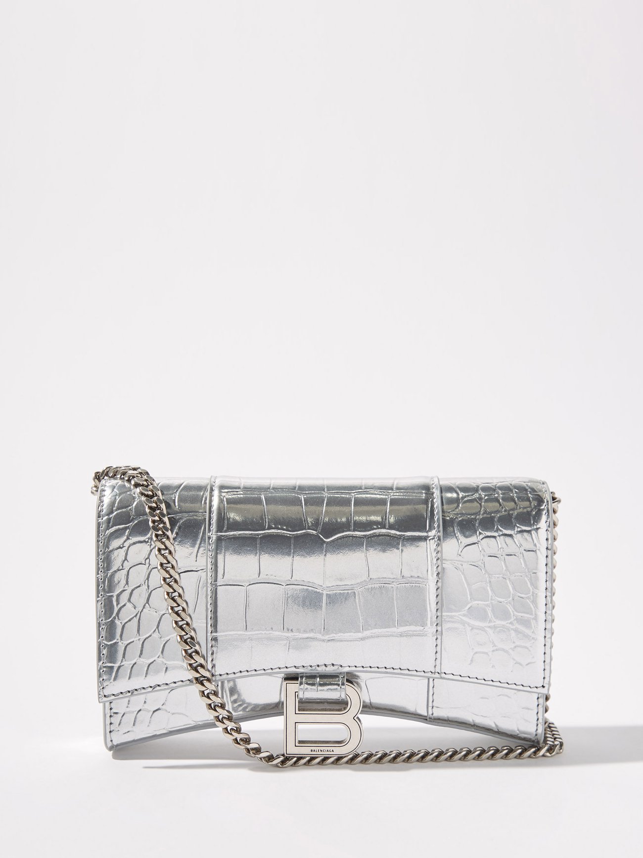 Silver Hourglass crocodile-effect leather cross-body bag | | US