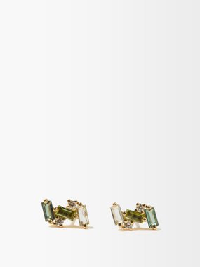 Suzanne Kalan Scatter diamond, topaz & 14kt gold earrings