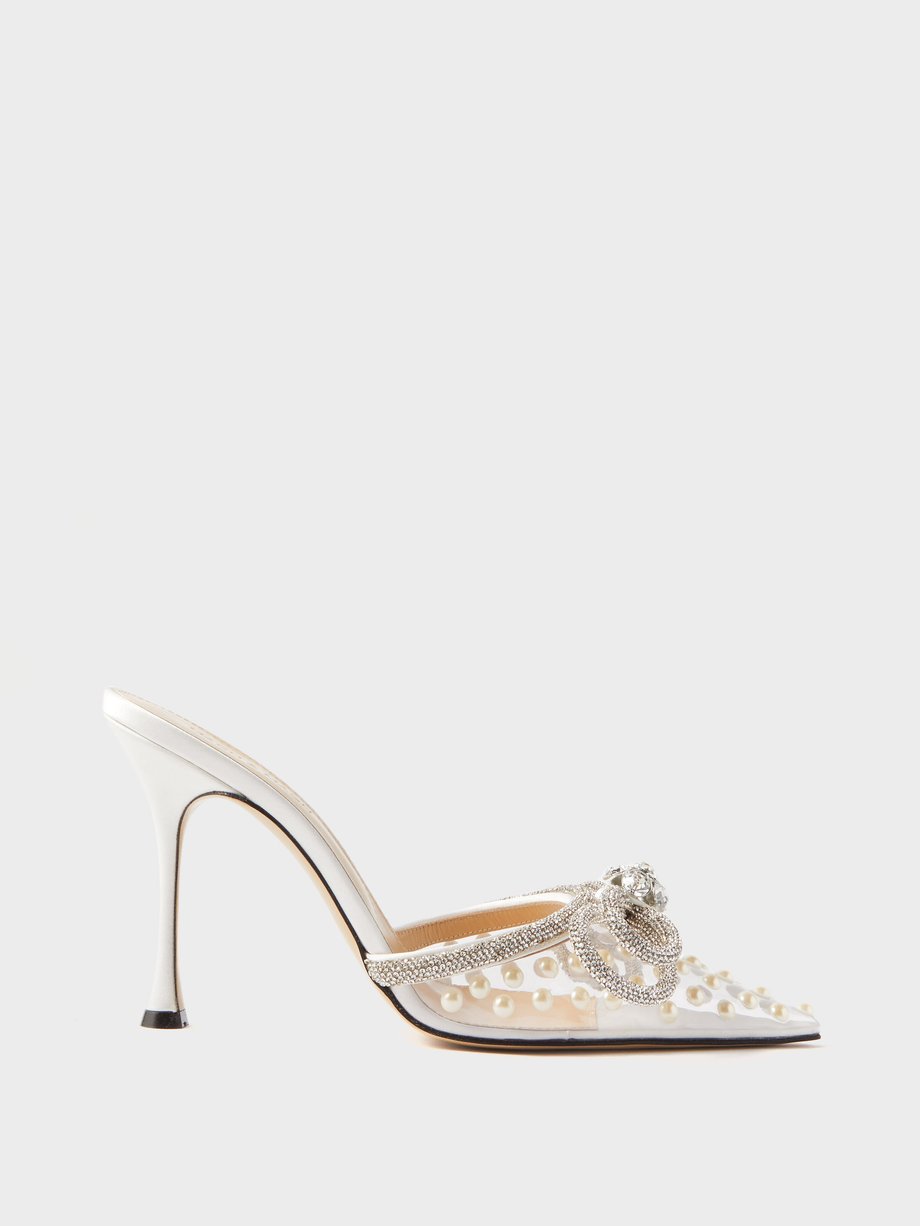 Silver Double Bow 100 crystal-embellished PVC pumps | Mach & Mach ...