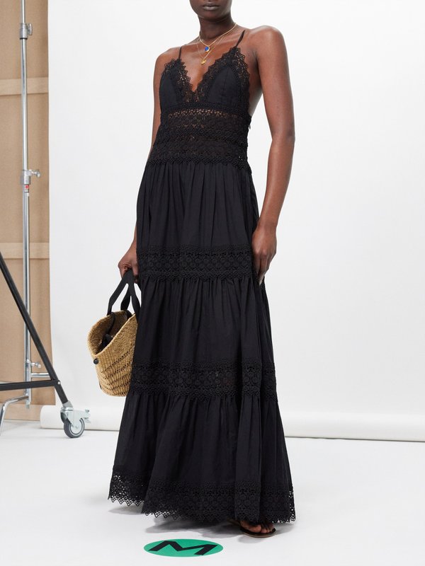 Black Cindy crochet-trimmed cotton-blend maxi dress | Charo Ruiz ...